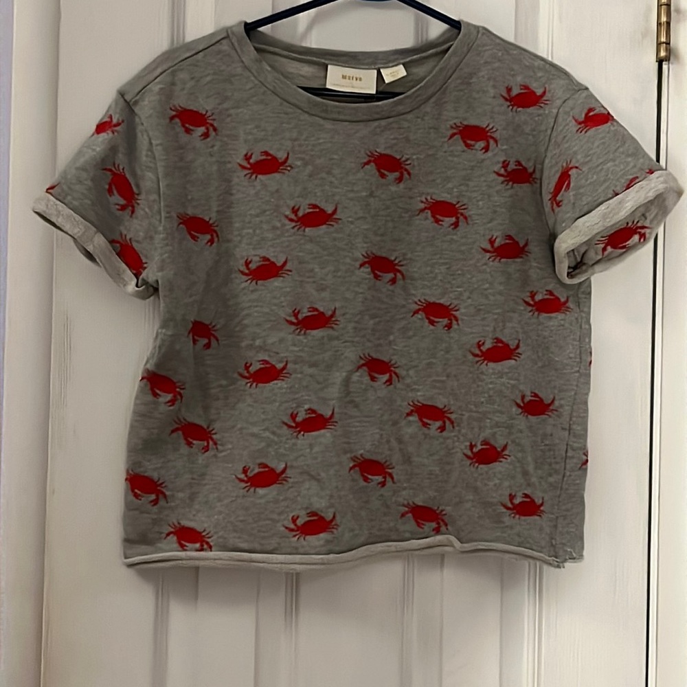 Maeve Beach Embroidered Crab Sweatshirt Tee